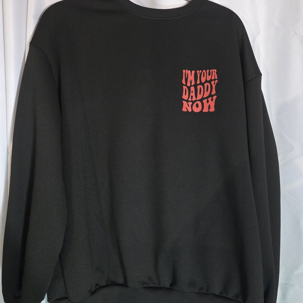 Black Crewneck Sweater with Red Print